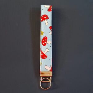Toadstool Mushroom Print Wristlet Keyfob - Handmade Fabric Keyring Strap in Woodland Design