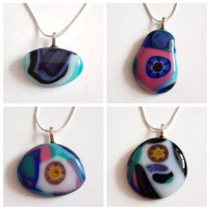 Unique One-of-a-Kind Handmade Fused Glass Puddle Pendants - Colourful Glass Necklaces