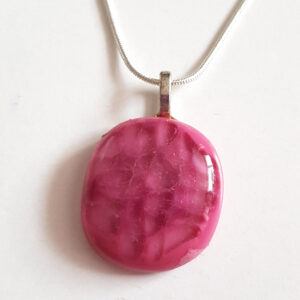 Unique One-of-a-Kind Handmade Pink Fused Glass Pendant Necklace - Raspberry Ripple Finish