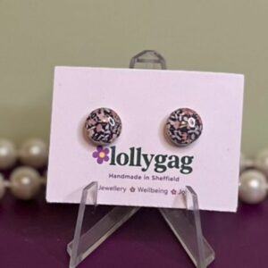 Bloomsbury Afterdark Studs – Navy Floral Polymer Clay Earrings, Lightweight Everyday Studs Handmade in Sheffield