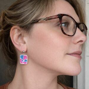 Cool Bloom Tile Polymer Clay Earrings – Fuchsia & Sky Blue Handmade Abstract Tile Earrings UK