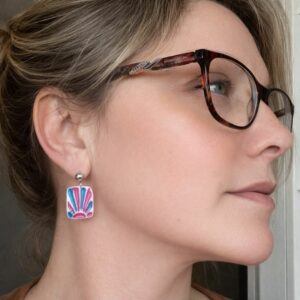 Fountain Tile Polymer Clay Earrings – Carnival Pink & Azure Blue Handmade Tile Earrings UK