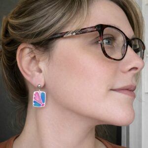 Sunburst Tile Polymer Clay Earrings – Candy Pink & Capri Blue Handmade Tile Earrings UK
