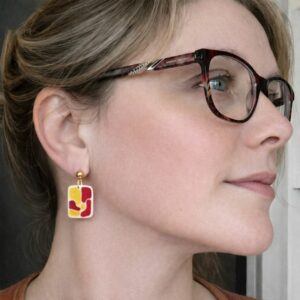 Warm Bloom Tile Polymer Clay Earrings – Red & Yellow Handmade Abstract Tile Earrings UK