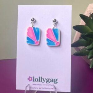 Sunburst Tile Polymer Clay Earrings – Candy Pink & Capri Blue Handmade Tile Earrings UK