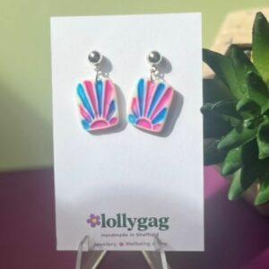 Fountain Tile Polymer Clay Earrings – Carnival Pink & Azure Blue Handmade Tile Earrings UK
