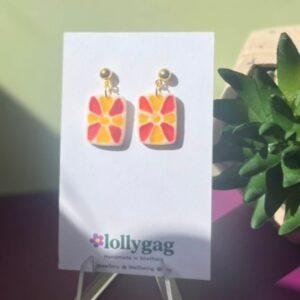 Sunray Tile Polymer Clay Earrings – Red & Yellow Floral Handmade Tile Earrings UK