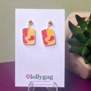 Warm Bloom Tile Polymer Clay Earrings – Red & Yellow Handmade Abstract Tile Earrings UK