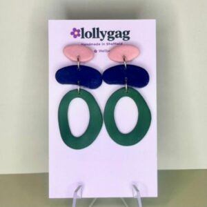 Home Front Polymer Clay Earrings – 1940s Inspired Navy, Blush & Green Statement Earrings UK