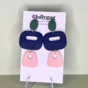 Ration Book Polymer Clay Earrings – 1940s Inspired Green, Navy & Blush Statement Earrings UK