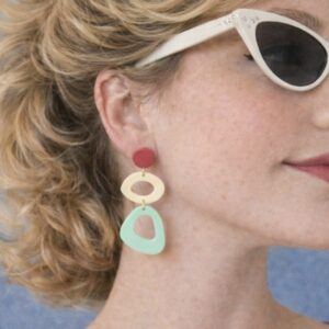 Milk Bar Polymer Clay Earrings – 1950s Inspired Pastel Mint, Yellow & Raspberry Statement Earrings UK