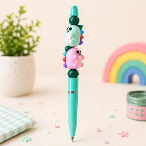 Handmade Dino Fidget Pen – Colourful Polymer Clay Bead Pen – Lightweight Sensory Pen UK – Student Focus Tool