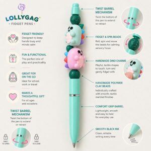 Handmade Dino Fidget Pen – Colourful Polymer Clay Bead Pen – Lightweight Sensory Pen UK – Student Focus Tool