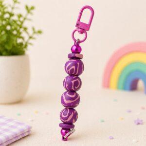 Handmade Fidget Keyring – Bag Charm Fidget with Polymer Clay Beads – Colourful Sensory Keyring UK – Lightweight Everyday Carry