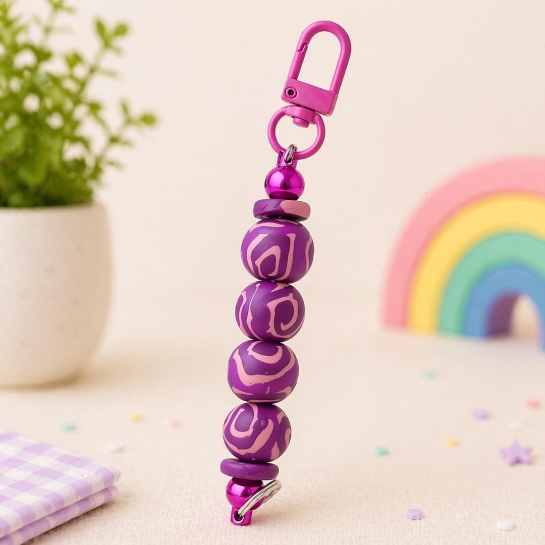 Handmade Fidget Keyring – Bag Charm Fidget with Polymer Clay Beads – Colourful Sensory Keyring UK – Lightweight Everyday Carry