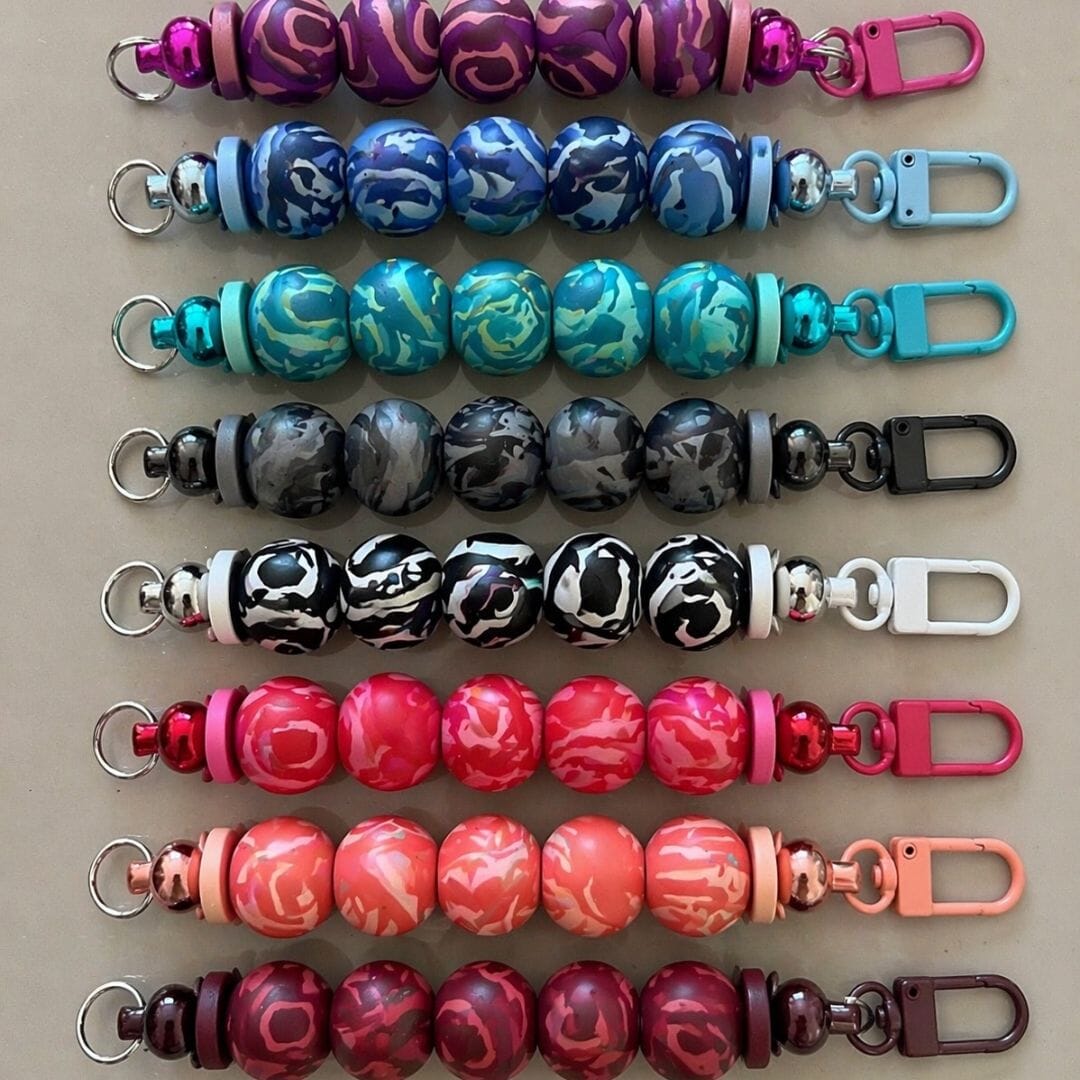 Handmade Fidget Keyring – Bag Charm Fidget with Polymer Clay Beads – Colourful Sensory Keyring UK – Lightweight Everyday Carry - Image 6