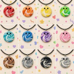 Reversible Textured Pendant Necklace – Handmade Polymer Clay, Sensory Jewellery, Lightweight Statement Necklace UK