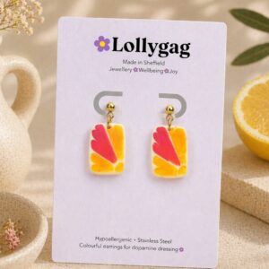 Sunset Tile Polymer Clay Earrings – Ochre & Flame Handmade Tile Earrings UK