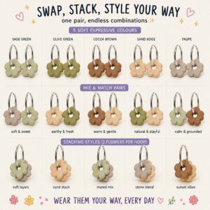 Earthy Calm Flower Hoop Earrings – Interchangeable Charm Set, Gold & Silver Hoops, Neutral Earrings UK, Lightweight Handmade Jewellery