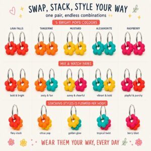 Bright Pops Flower Hoop Earrings – Interchangeable Charm Set, Gold & Silver Hoops, Colourful Earrings UK, Lightweight Handmade Jewellery