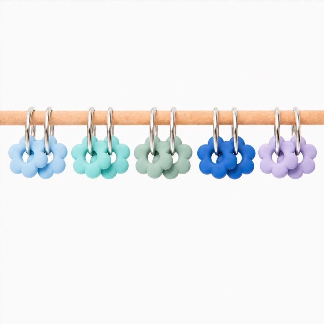 Cool Balance Flower Hoop Earrings – Interchangeable Charm Set, Gold & Silver Hoops, Blue Tone Earrings UK, Lightweight Handmade Jewellery