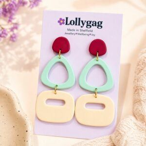 Sunday Best Polymer Clay Earrings – 1950s Inspired Pastel Mint, Yellow & Raspberry Statement Earrings UK