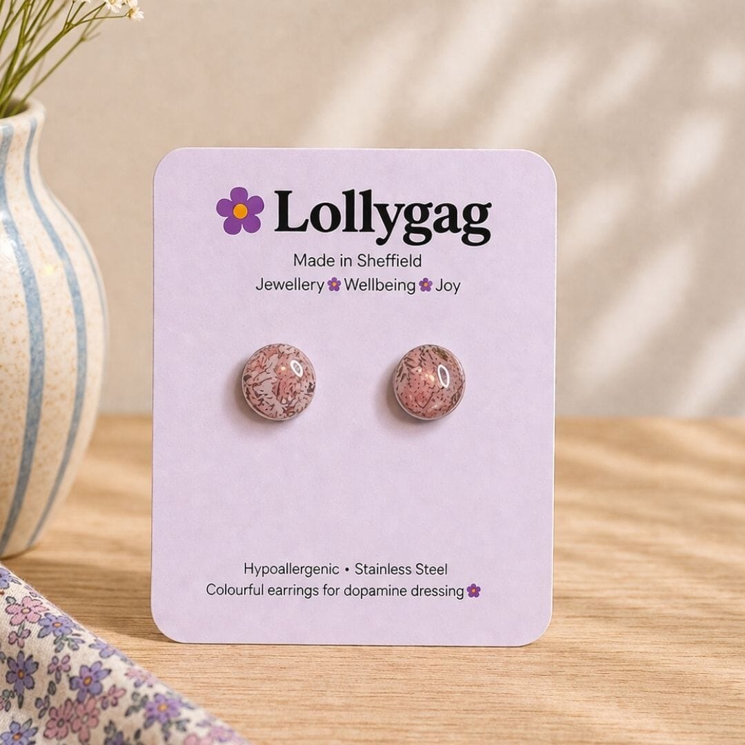 Bloomsbury Rosegarden Studs – Soft Pink Floral Polymer Clay Earrings, Lightweight Everyday Studs Handmade in Sheffield