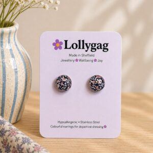 Bloomsbury Afterdark Studs – Navy Floral Polymer Clay Earrings, Lightweight Everyday Studs Handmade in Sheffield