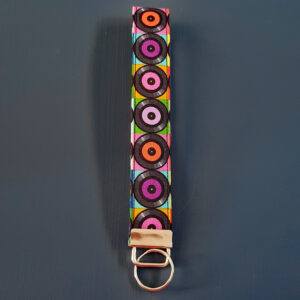 Vinyl Records Print Wristlet Keyfob – Retro Music Lover Handmade Keyring Strap