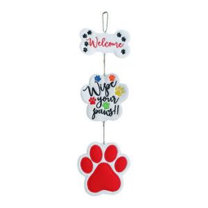 A fun wall hanger for pet lovers saying Welcome Wipe Your Paws