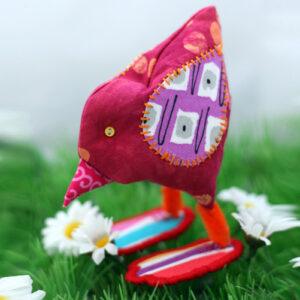 Whimsical Handmade Fabric Bird Ornament - Colourful Quilted Decoration for Spring Easter And Home Décor
