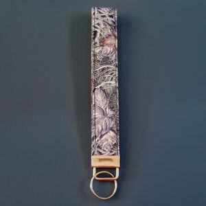Winter Leaves Print Wristlet Keyfob - Handmade Fabric Keyring Strap in Seasonal Design