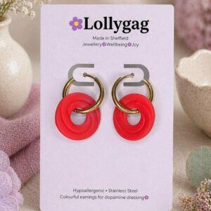 Poppy Red Spiral Hoop Earrings – Bold Red Polymer Clay Hoops UK