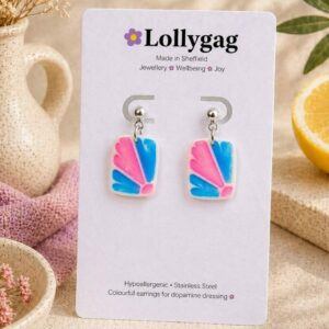 Sunburst Tile Polymer Clay Earrings – Candy Pink & Capri Blue Handmade Tile Earrings UK