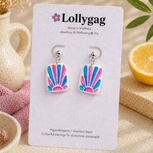 Fountain Tile Polymer Clay Earrings – Carnival Pink & Azure Blue Handmade Tile Earrings UK
