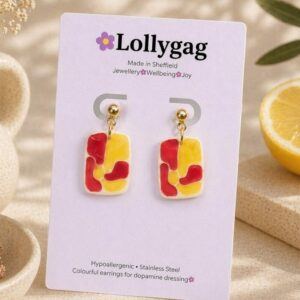 Warm Bloom Tile Polymer Clay Earrings – Red & Yellow Handmade Abstract Tile Earrings UK