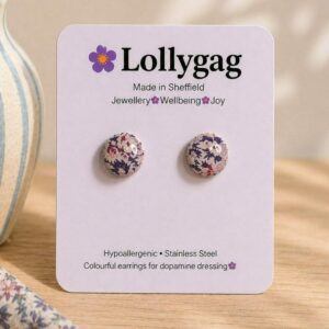 Bloomsbury Daybreak Studs – Pale Blue and Cream Floral Polymer Clay Earrings, Lightweight Everyday Studs Handmade in Sheffield