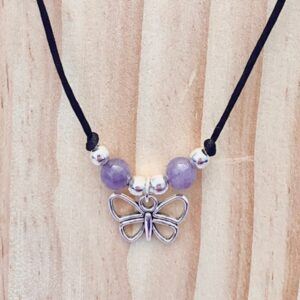 Angelite Beads & Butterfly Pendant Necklace