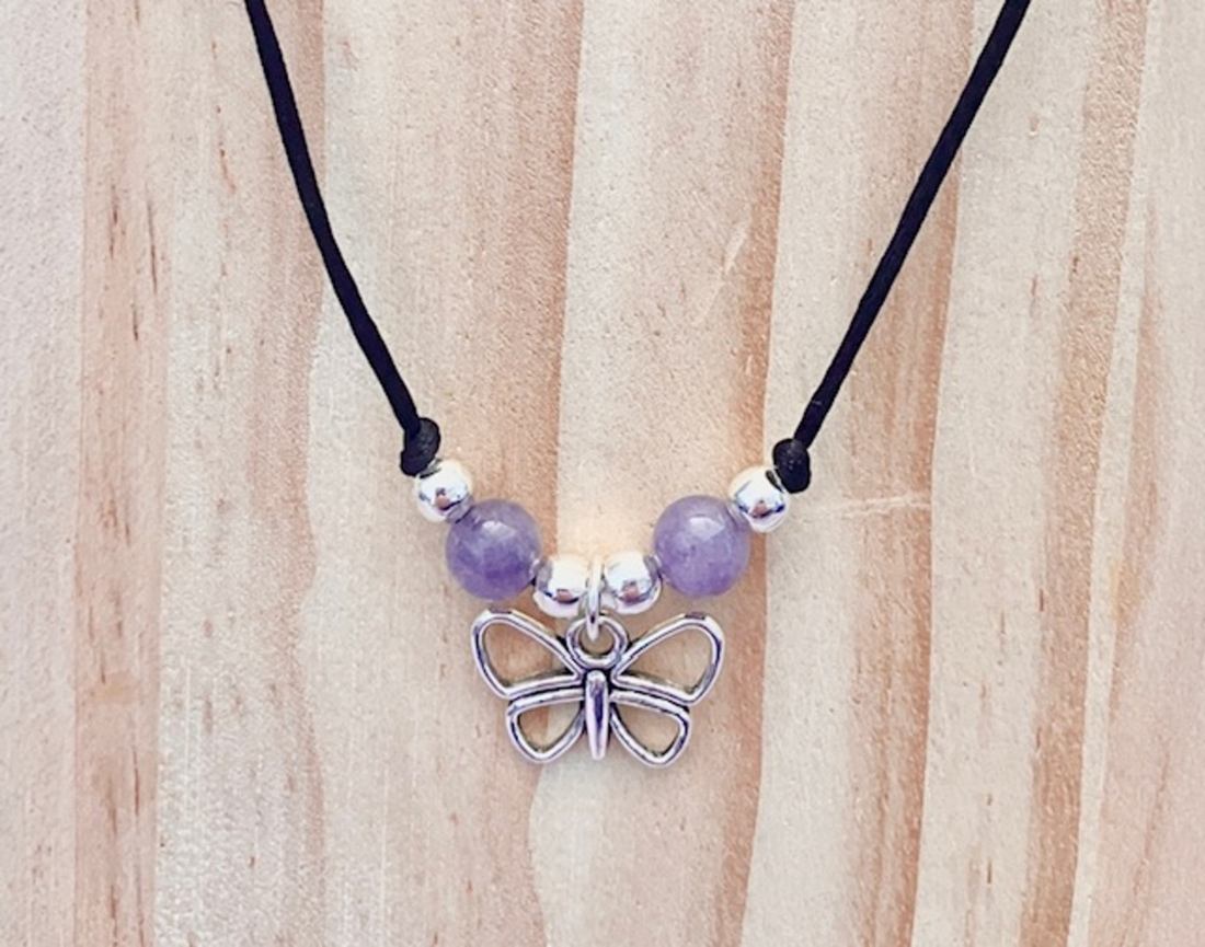 Angelite Beads & Butterfly Pendant Necklace