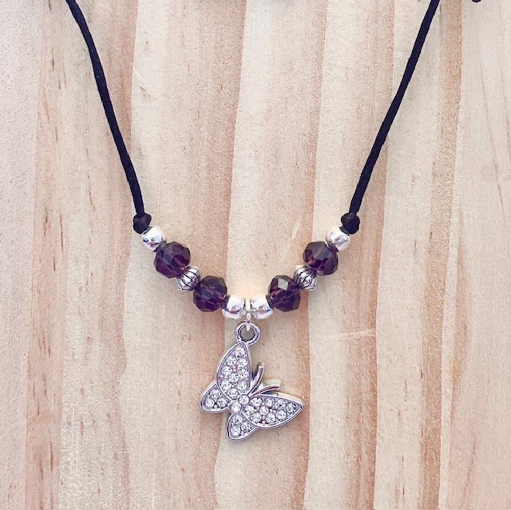 Silver Plated Crystal Butterfly Necklace