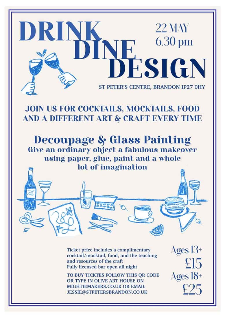 Drink Dine Design - Decoupage & Glass Painting (May 22nd 2026) Under 18