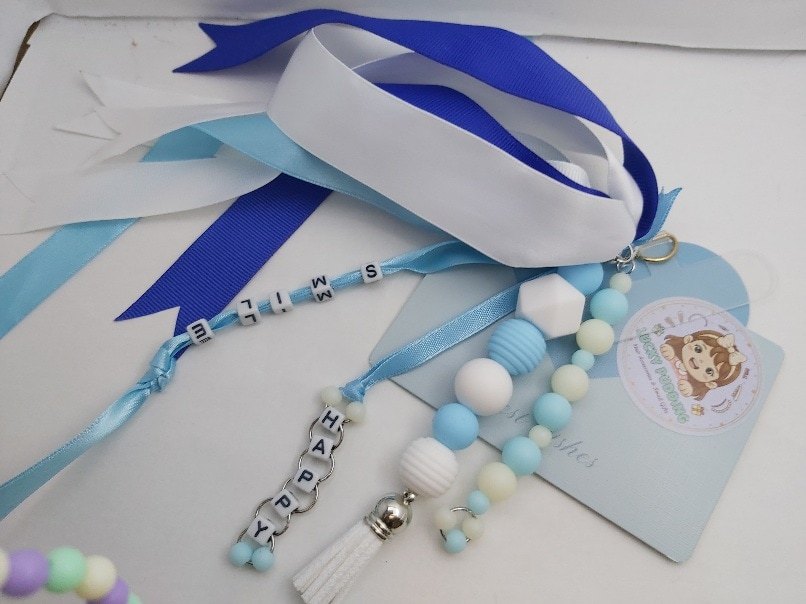 Large Beaded ribbon & tassel key chain/charm with lanyard tab