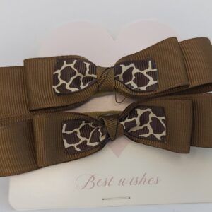Brown Giraffe Print Double-Layered Grosgrain Hair Bow Set hair ties