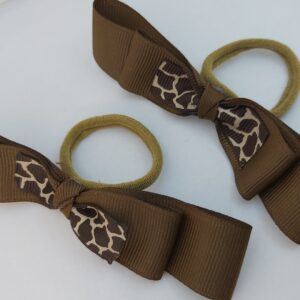 Brown Giraffe Print Double-Layered Grosgrain Hair Bow Set hair ties