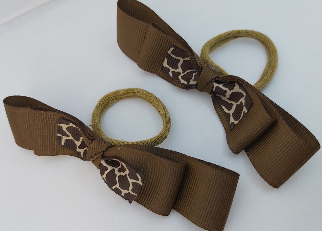 Brown Giraffe Print Double-Layered Grosgrain Hair Bow Set hair ties - Image 2