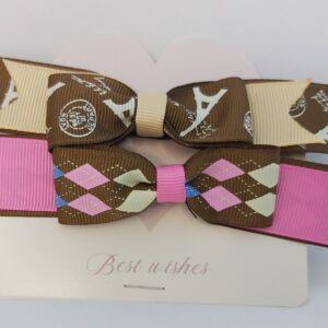 Parisian Chic & Pink Argyle Hair Bow Set hair ties
