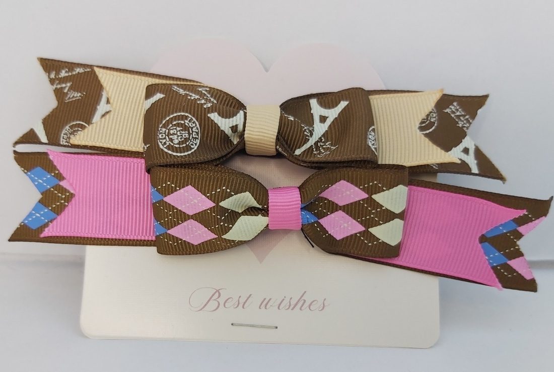 Parisian Chic & Pink Argyle Hair Bow Set hair ties