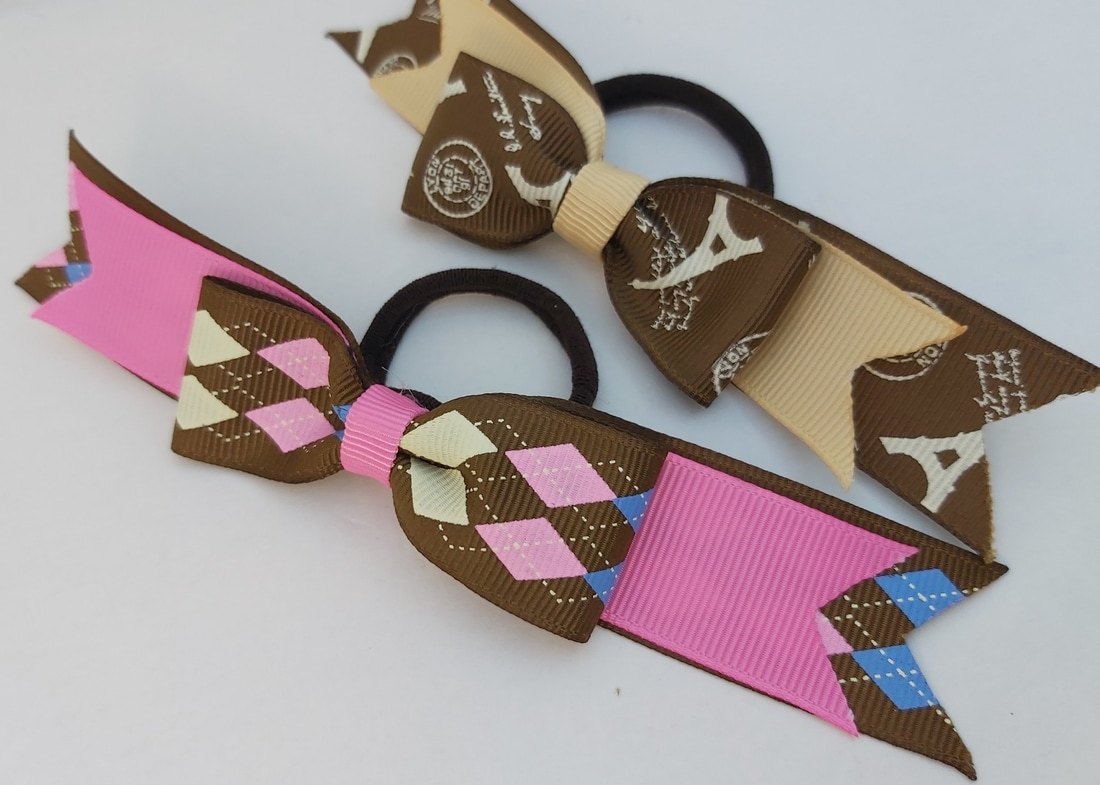 Parisian Chic & Pink Argyle Hair Bow Set hair ties - Image 2