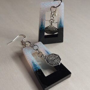 Cosmic Balance: Glitter Gradient & Yin Yang Drop Earrings