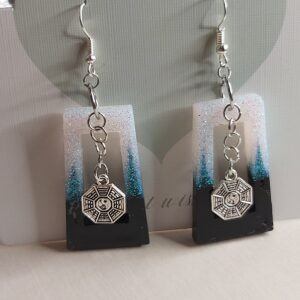Cosmic Balance: Glitter Gradient & Yin Yang Drop Earrings